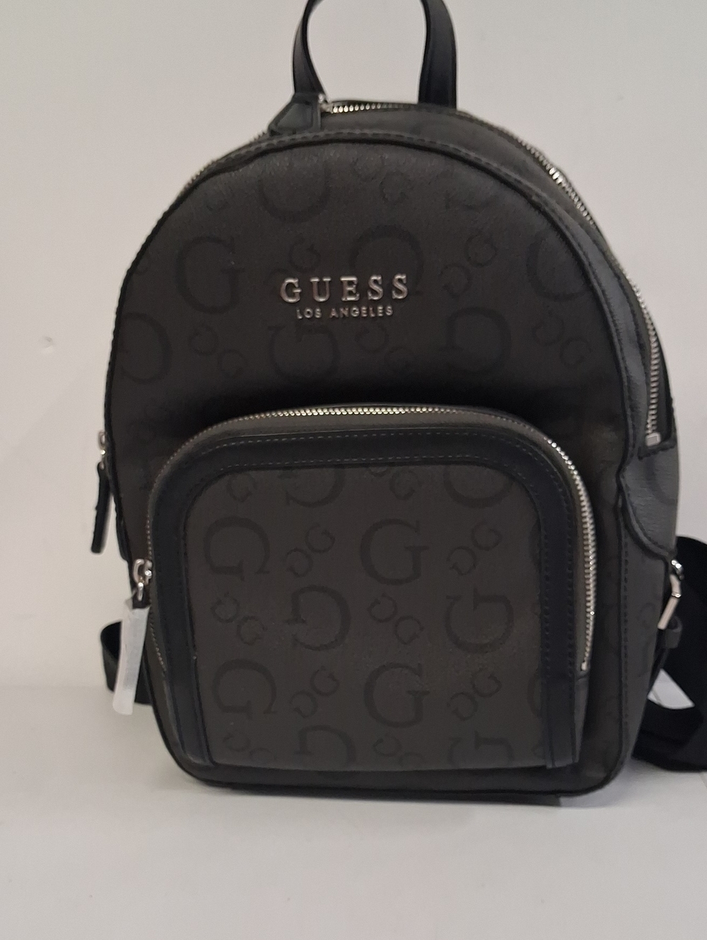 NWT GUESS Coal Saffron Black Logo Mini Backpack with Silver Hardware Unisex